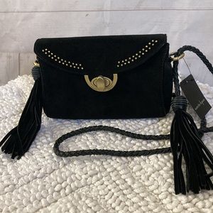 Nanette Lepore Collette Crossbody Black Suede W/Tassles